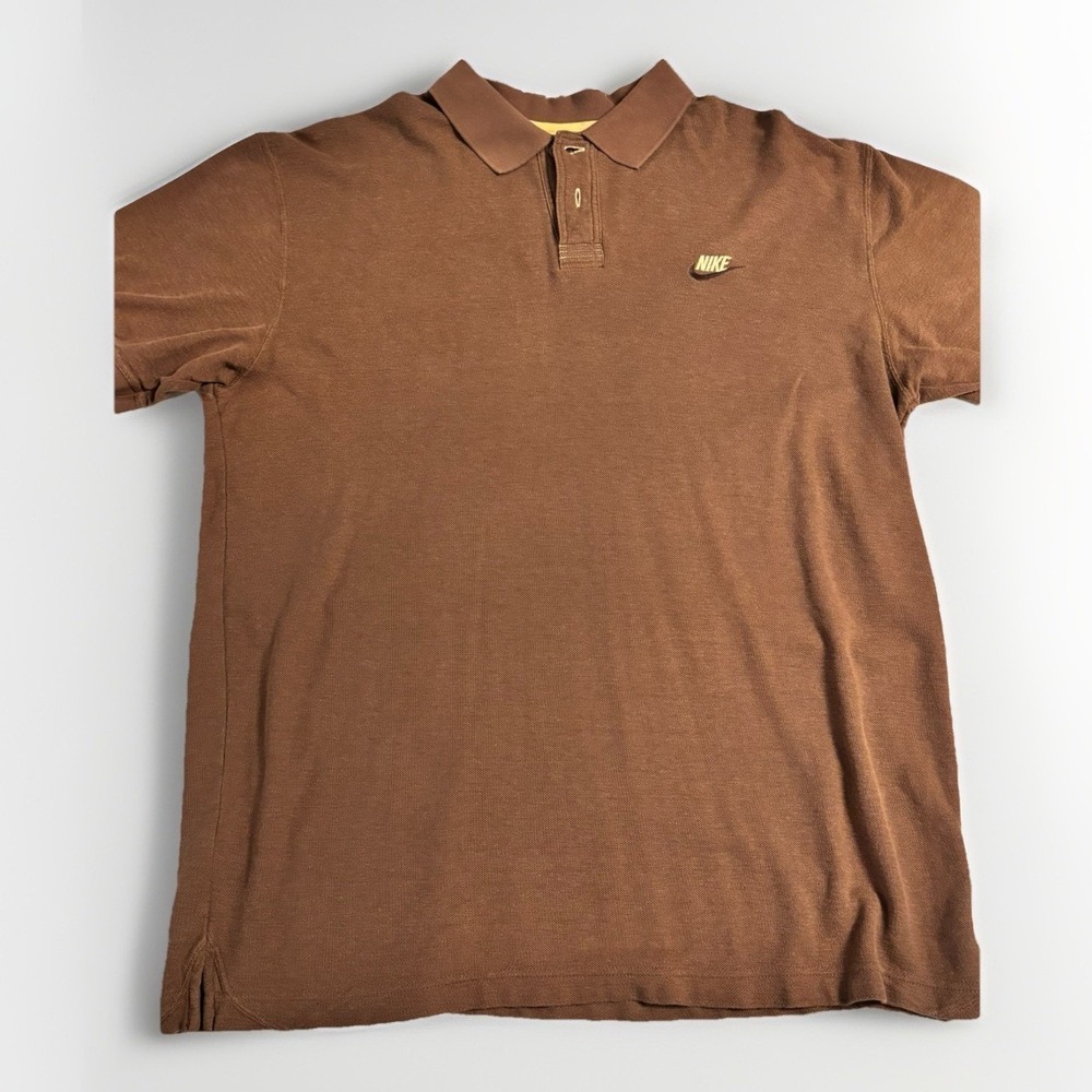 VTG Nike Men's Polo Shirt Brown Tan Collar Hemp/Cotton Embroidered Size XL 90s